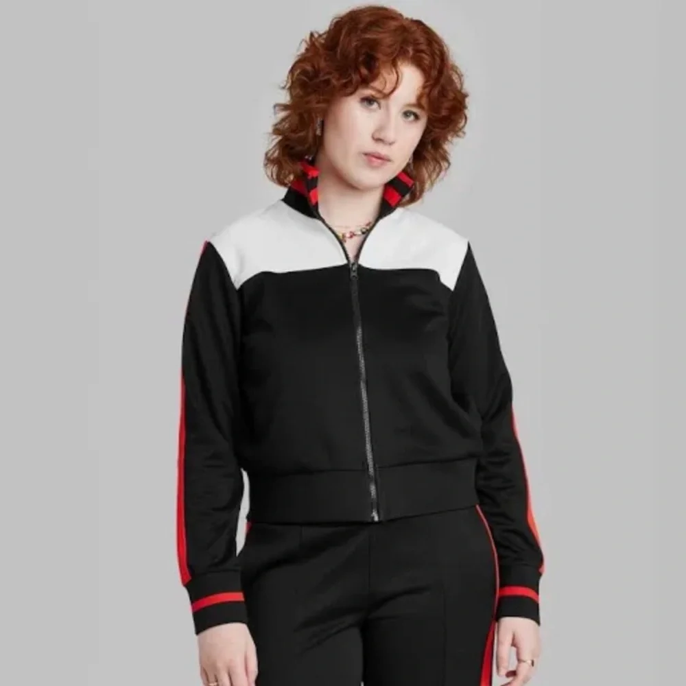 Wild Fable Track Jacket Retro Full Zip-Up - Black Red White Stripe